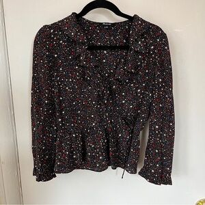 Madewell silk wrap blouse stars